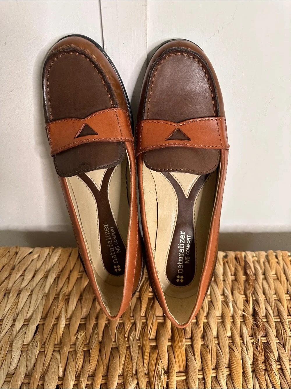 Naturalizer Two-Tone Brown & Cognac Leather Penny Loafers - Picture 3 of 11